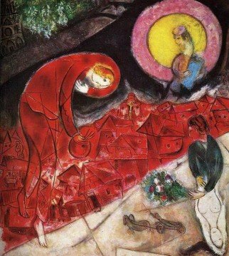 Toits rouges contemporain Marc Chagall Peinture à l'huile